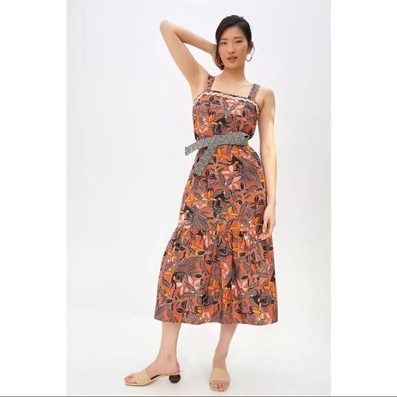Anthropologie Dresses & Skirts - NEW Anthropologie Corey Lynn Calter Square Neck Flounced Tropical Dress Small